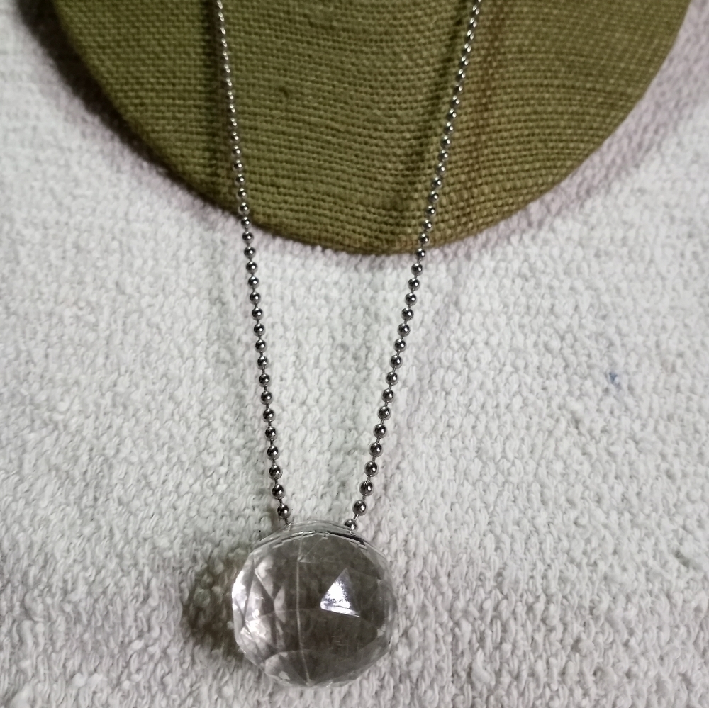 Large clear faceted plastic ball on ball chain silvertone